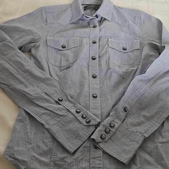 Club Monaco Women's Button-Down Long Sleeves Cotton Shirt XS Blue - Picture 16 of 16